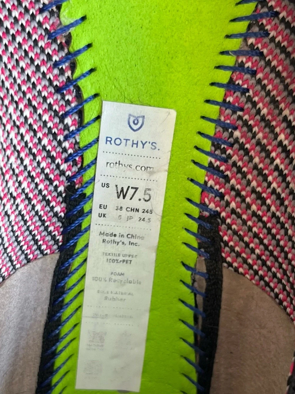 Rothy’s Grey Glen Plaid Pink Accent The Flat Shoes Flats Women Size 7.5 Retired